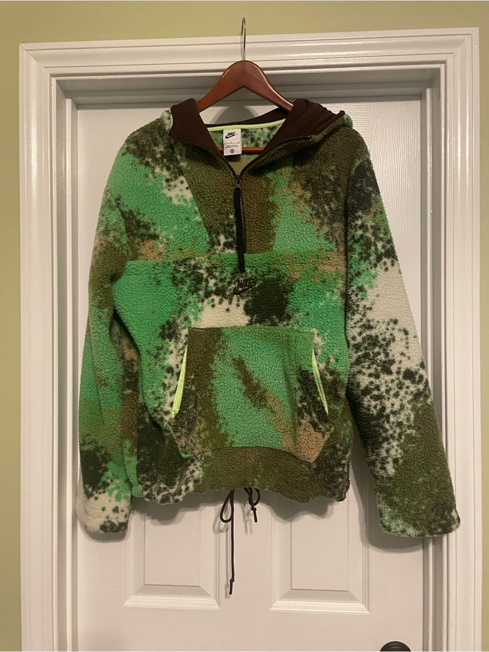 Nike Sportswear Essentials Sherpa Half-Zip Hoodie Green Dye Size Small